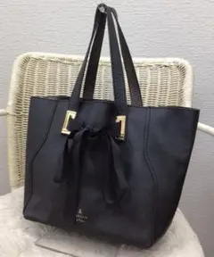 ランバンオンブルー　リバーシブル　リボンハンドバッグ　レザー　黒