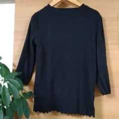 黒のリブ編み七分袖Tシャツ