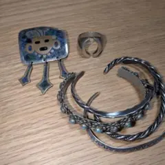 バングル 指輪 60sメキシカンジュエリーブローチセット Sterling