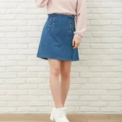 INGNI レースUP 台形 デニムスカート ブルー M