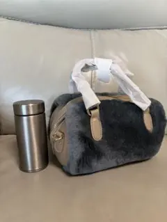 リアルムートンと牛革のハンドバッグ グレー 小型