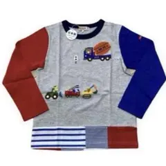 【新品】ミキハウス 働く車 パッチワーク 長袖Tシャツ 120cm 日本製