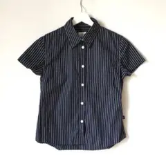 【美品】Calvin Klein 半袖 ストライプ シャツ ネイビー M 綿