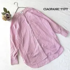 チャオパニックティピー ロングシャツ ONE ピンク ノーカラー ストライプのサムネイル