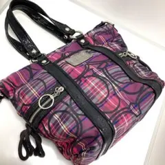 COACH コーチ　2wayバッグ ポピー タータンチェック　パープル　ピンク