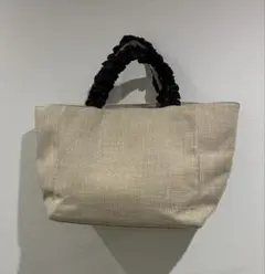and Me ベージュトートバッグ リネン混フリルハンドル
