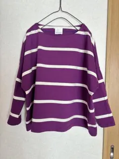 極美品✨ma couleurマクルール9部袖ストライプカットソー　紫　サイズ38