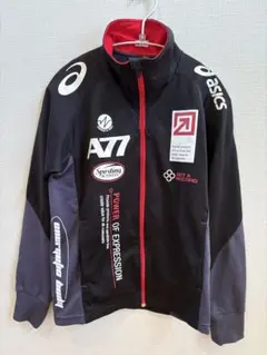asics フルジップジャケット 黒/グレー/赤　メンズ　Lサイズ