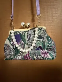 花柄 がま口 ショルダーバッグ パープル