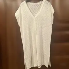 レース編み 半袖ロングカーディガン M