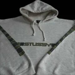 “袖プリ” old stussy 紺タグ プリント パーカー グレー 90s