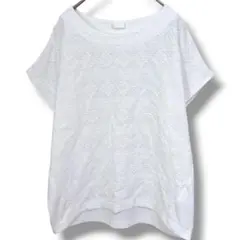 DRESKIP ドレスキップ レース切替 半袖カットソー ホワイト L シンプルのサムネイル