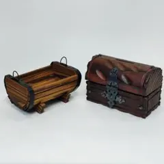 宝箱の貯金箱 & 籠の置物 セット　インテリア