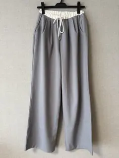 【Reurie】double waist tuck pantsグレーワイドパンツ