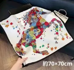 スカーフ 大判 馬柄 花柄 アイボリー おしゃれ シルク調 ストール きれいめ