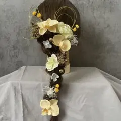 イエロー胡蝶蘭髪飾り♡水引　成人式　結婚式　和装　振袖　前撮り　七五三　卒業式