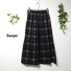Sanpo チェック柄 フレアスカート ウエストゴム 表起毛
