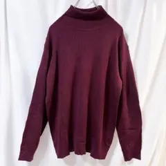 洗える リブ タートルネック ニット セーター ボルドー 長袖 メンズ L
