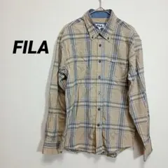 5481U フィラ チェック柄 ボタンダウン シャツ M ベージュ ロゴ刺繍長袖のサムネイル