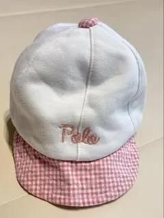 《お値下げ》Polo ベビー帽子 キャップ　ホワイト ピンクチェック　44cm