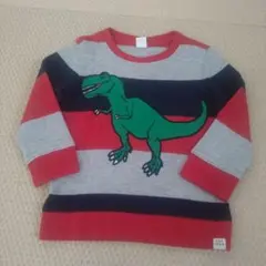恐竜刺繍ストライプニットセーター