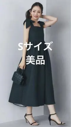 アンドドットノスタルジア　ジャガード　肩リボン　ワンピース　S 美品　黒のサムネイル