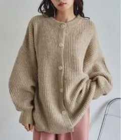 VANNIE U ミックスオーバーニットカーディガン ベージュ