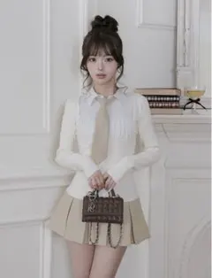 ネクタイシャツドッキングニットミニワンピース