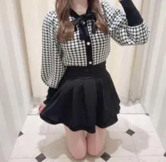 evelyn 千鳥柄リボンニット