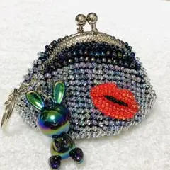 ビーズがま口 がま口 ポーチ バッグチャーム ハンドメイド 1258