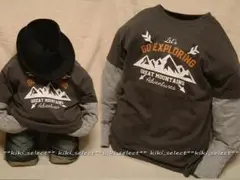 285◆新品【150cm】チャコール/アメカジプリント長袖Tシャツ◆