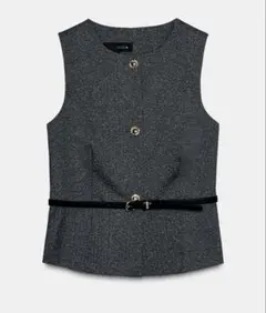 正規品⭐︎ZARA ベルト テクスチャー ベスト XS ネイビー ツイード 完売品 ZARA ベルトテクスチャーベスト - メルカリ