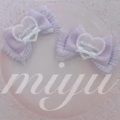 ヘアクリップ　（ハートリボンモチーフ♡紫）　ロリィタ　量産型　推し　ヘアメ