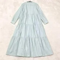 美品　ビアズリー ロング　ワンピース　ミントグリーン　ティアード　バンドカラー
