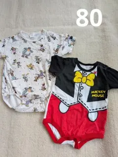 80サイズ　ミッキーマウスロンパース2点セット