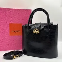 NO.8-132 ungaro 型押し2wayバッグ黒ハンドバッグ箱付き美品