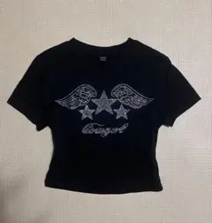 ラインストーン クロップドTシャツ y2k ブラック ショート丈のサムネイル