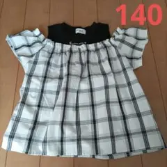 肩出しBISKEE チェック柄Tシャツ 140