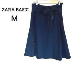 ザラ ベーシック フレアスカート ストライプ リボンネイビー［Ｍ］きれいめ 無地