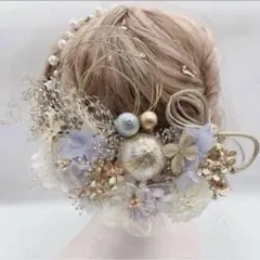 和装髪飾り　ヘッドドレス　水引×紐×カチューシャ　スカイブルー×パープル