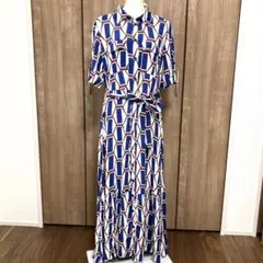 【美品】 ZARA 幾何学柄 半袖 マキシワンピース 総柄 春夏 シャツ