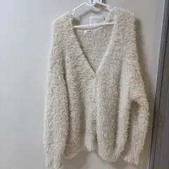 NICE CLAUP ロングフェザーカーディガン 白 ホワイト