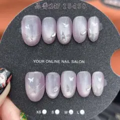 【147】ネイルチップ　マグネット　ラメ入り　蝶々　ラインストーン