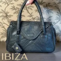 IBIZA 黒 レザー ハンドバッグ フリンジ付き