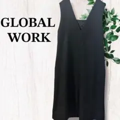 【GLOBAL WORK】Vネック ジャンパースカート ブラック
