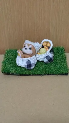 ハンドメイド ミニチュア 柴犬とパンのバスケットセット