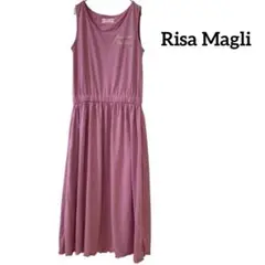 Risa Magli ノースリーブロングワンピース　フレア　刺繍　パープル　M