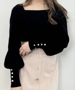 INGNI スクエアネックニット イング トップス 長袖 ブラック