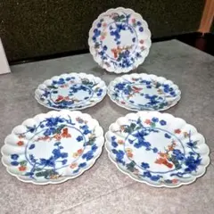 小皿 取り皿　染付 江戸 古伊万里 蛇の目 蝶々 扇 草花 菊文様 3枚 訳あり 古伊万里】 染付金彩楼閣山水文輪花七寸皿 10客セット 箱付