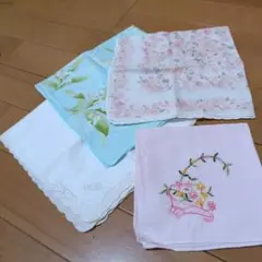 レディース ハンカチ 4枚セット 花柄 刺繍